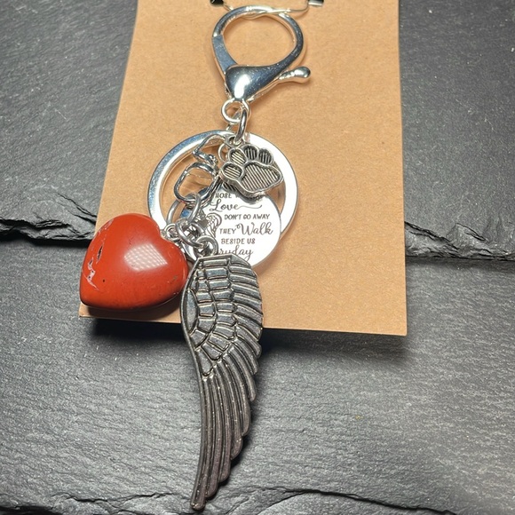 Memorial Red River Jasper Heart and Keychain With Memorial Poem Charm - Picture 12 of 12